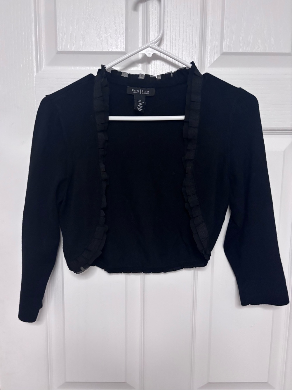 White House Black Market Black Ruffle-Trim Cropped Cardigan
